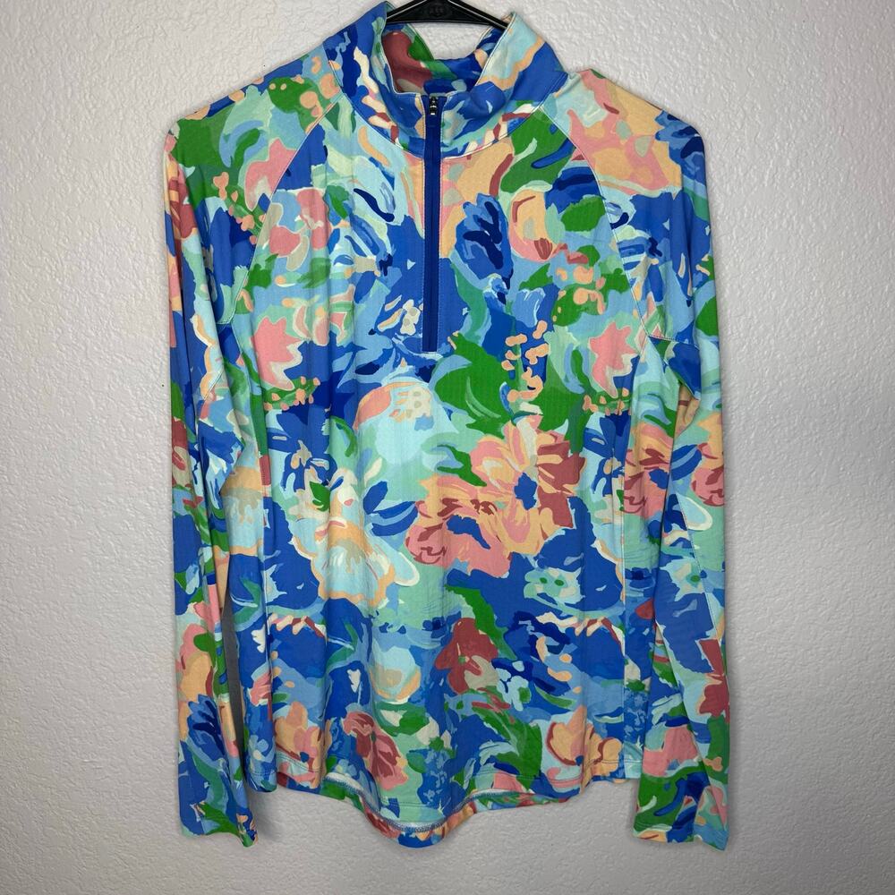 Walter Hagen UPF 50+ Floral Quarter Zip Golf Pullover Women’s Small NWT Blue